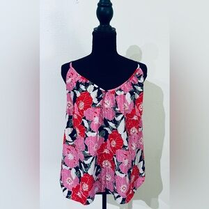 LOFT Pink and Red Floral Spaghetti Strap Top